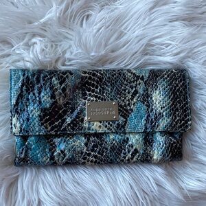 Kenneth Cole Reaction Early 2000s Blue & Black Snake-Print Clutch Wallet